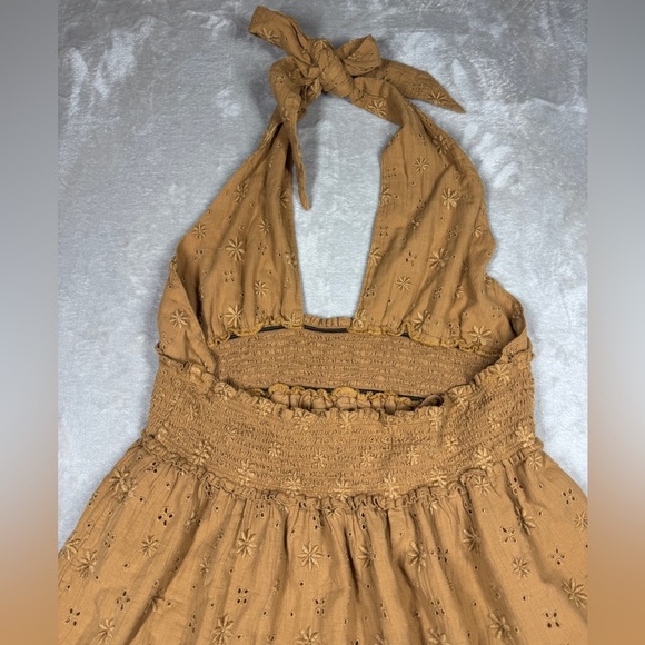 Aerie Spring Fling Boho Eyelet Embroidered Floral Halter Crossover Mini Dress L - Picture 13 of 16